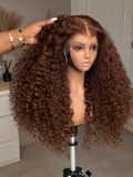 Raw Chocolate Brown Water Curly 13×6 HD Lace wig -300g